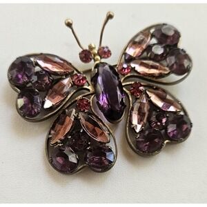 Shades Of Purple Amethyst Rhinestone Butterfly Brooch Foiled Back